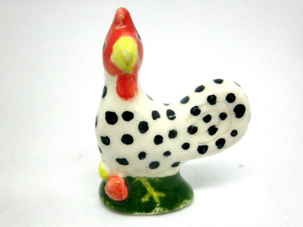 Miniature Ceramic Majolica Rooster black and white