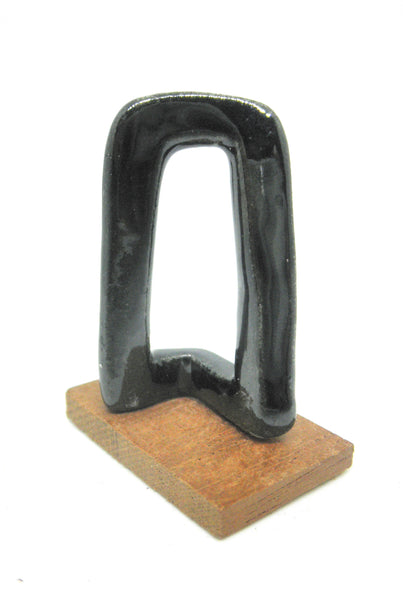 Miniature ceramic modern sculpture black twisted square