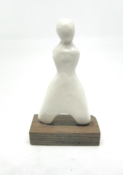 Miniature ceramic modern sculpture - woman in white