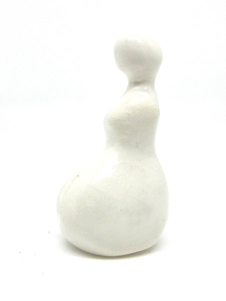 Miniature ceramic modern sculpture - kneeling woman in white