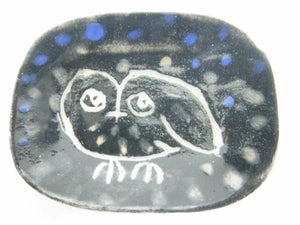 Miniature Picasso inspired ceramic plate -  dark owl