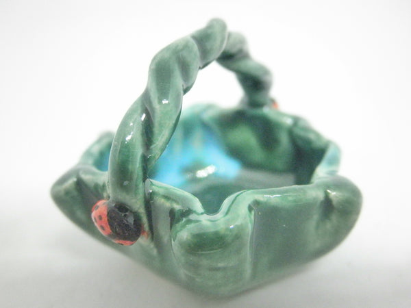 Dollhouse miniature ceramic Majolica basket