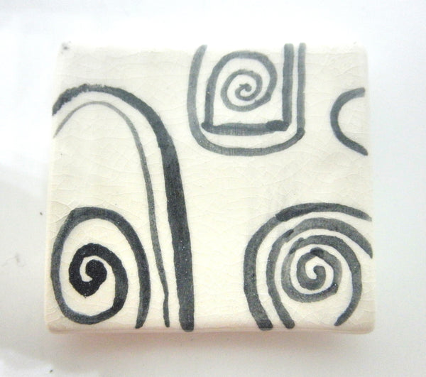 Dollhouse Miniature modern ceramic dish - square black and white