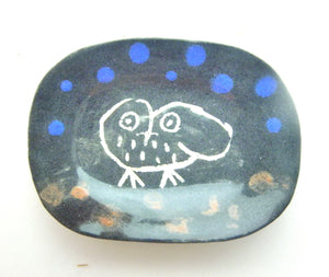 Miniature Picasso inspired ceramic plate -  dark owl