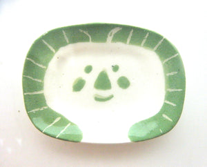 Miniature Picasso inspired ceramic plate -  faun with green border