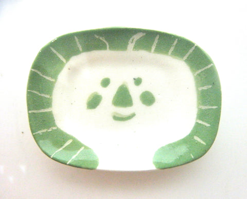 Miniature Picasso inspired ceramic plate -  faun with green border