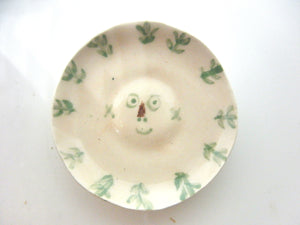 Miniature Picasso inspired ceramic dish - face with greenery