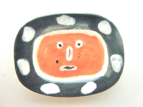 Miniature Picasso inspired ceramic plate -  red face