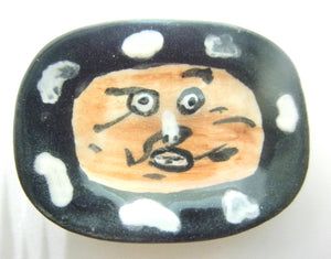 Miniature Picasso inspired ceramic plate -  dark brown face