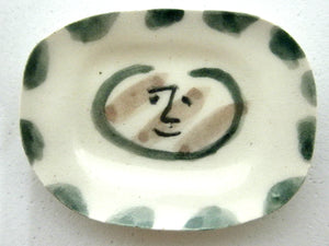 Miniature Picasso inspired ceramic plate -  face with green dots