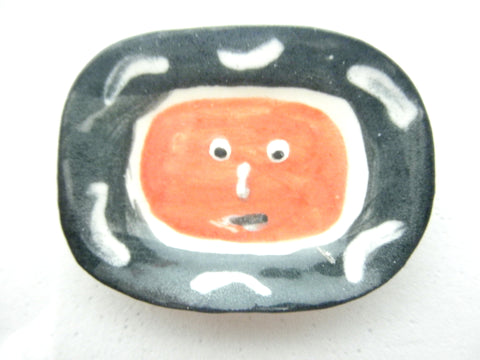 Miniature Picasso inspired ceramic plate -  red face