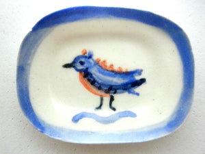 Miniature Picasso inspired ceramic plate -  blue bird