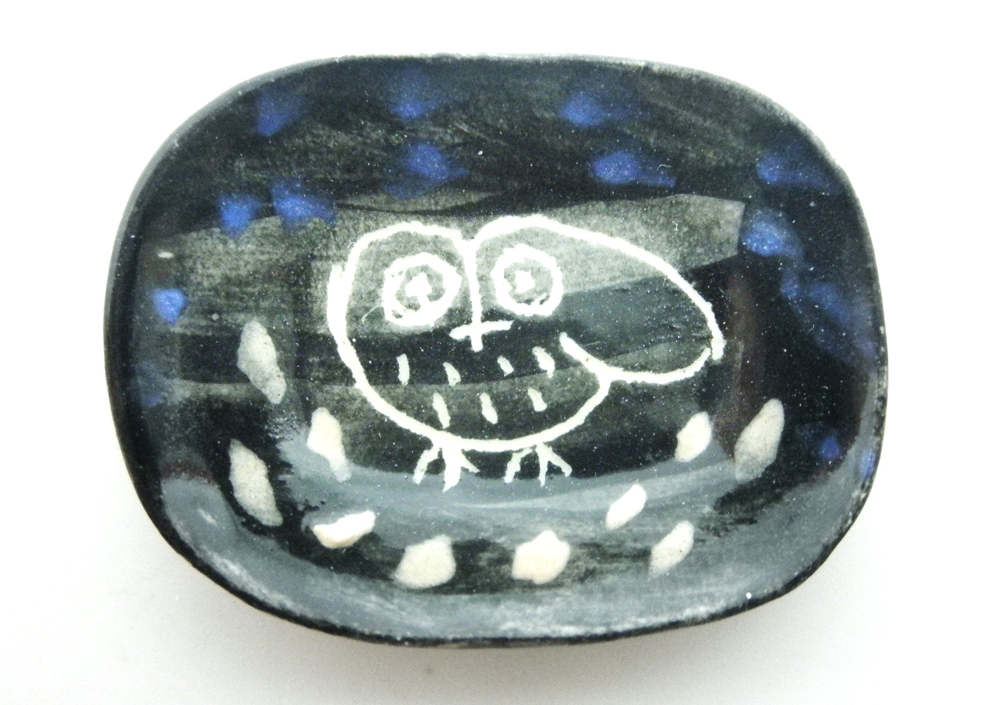 Miniature Picasso inspired ceramic plate -  dark owl