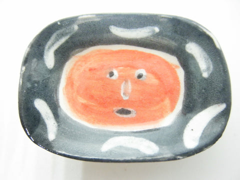 Miniature Picasso inspired ceramic plate -  red face