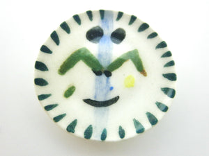 Miniature Picasso inspired small ceramic plate - face with blue stripe