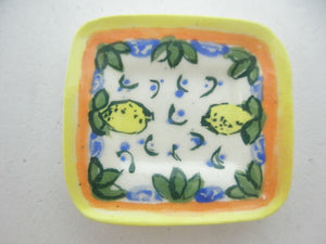 Miniature ceramic plate - Italian Majolica - Lemon with orange border