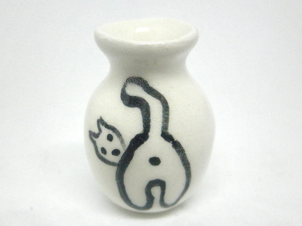 Dollhouse Miniature white vase with cat silhouette