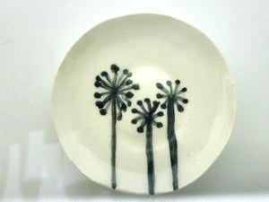 Miniature ceramic large plate - round with dandelions