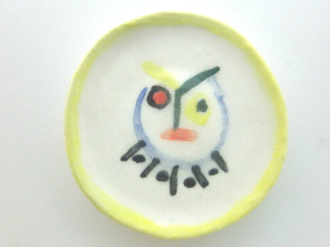 Miniature Picasso inspired small ceramic plate - face with yellow border