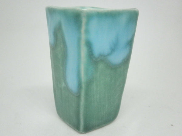 Miniature modern tall planter - green with turquoise