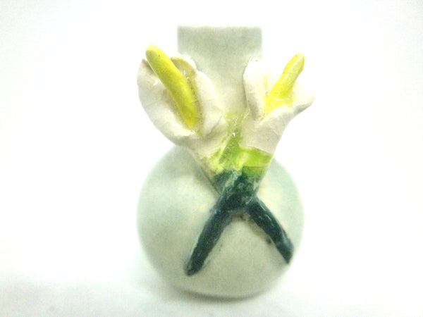 Miniature ceramic vase celadon with lilies