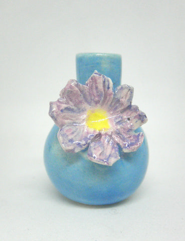 Miniature ceramic vase blue with morning glory