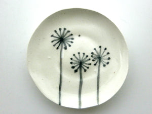 Miniature ceramic large plate - round with dandelions