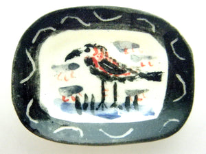 Miniature Picasso inspired ceramic plate -  bird with black border