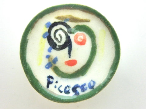 Miniature Picasso inspired small ceramic plate - face with green border