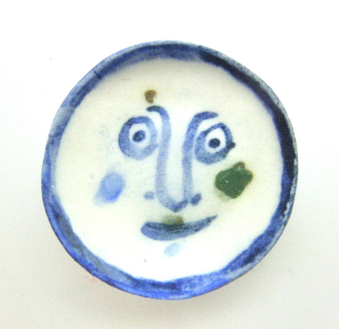 Miniature Picasso inspired small ceramic plate - blue face