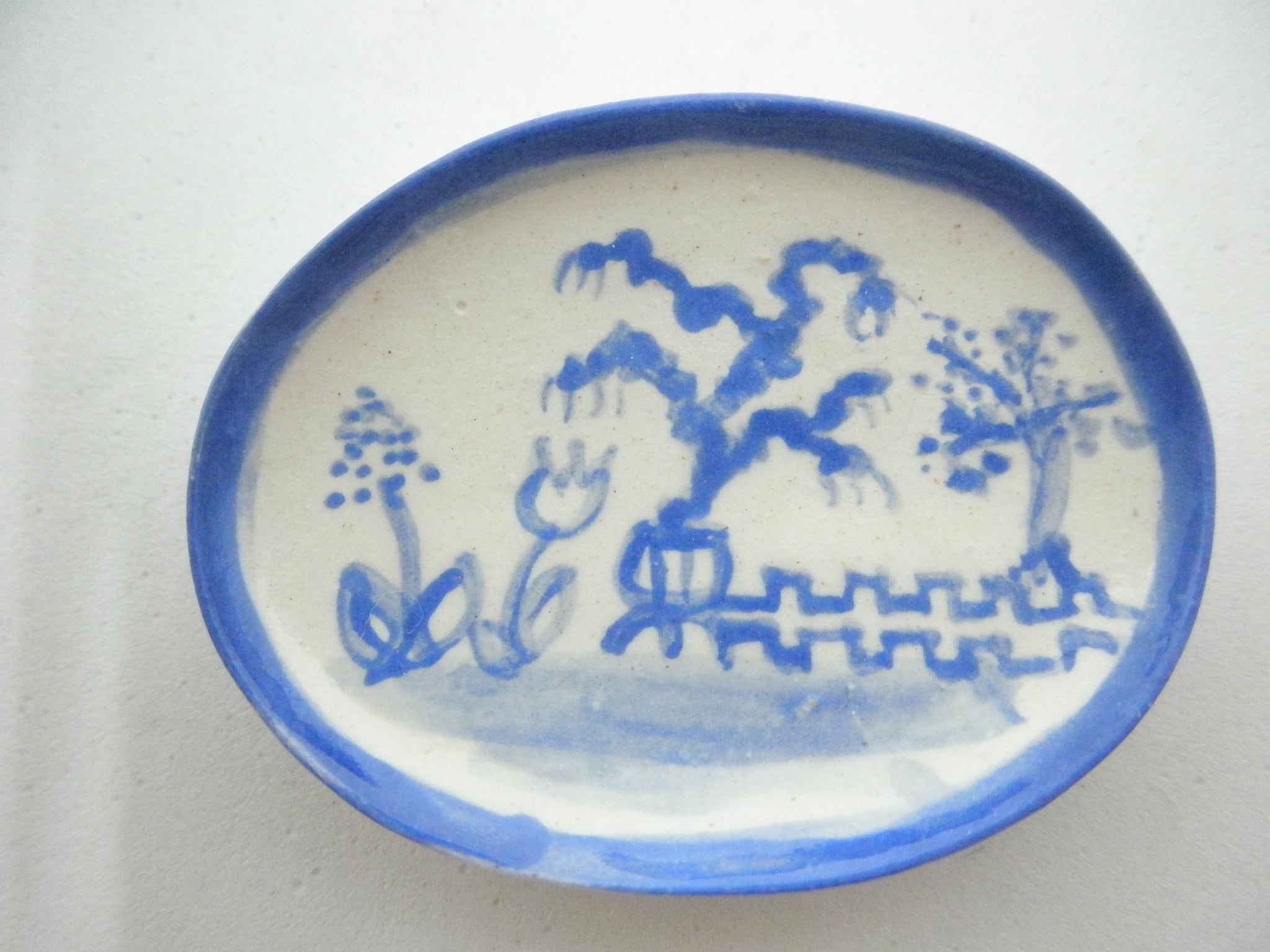 Blue and White Oriental Ceramic oval dish - potted tree
