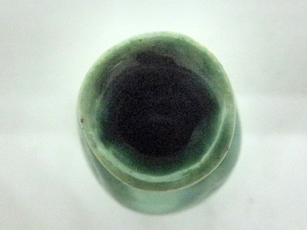 Miniature ceramic vase - round carved green
