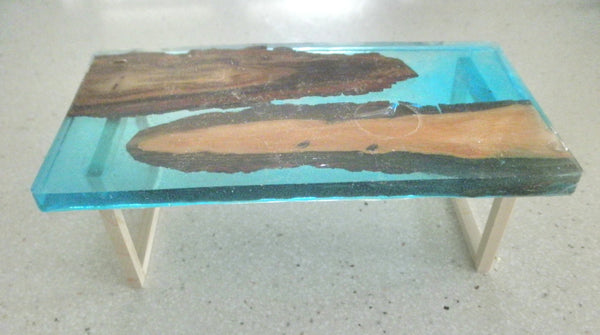 Miniature dining room table resin and wood 1/12th -turquoise