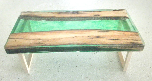 Miniature dining room table resin and wood 1/12th - green