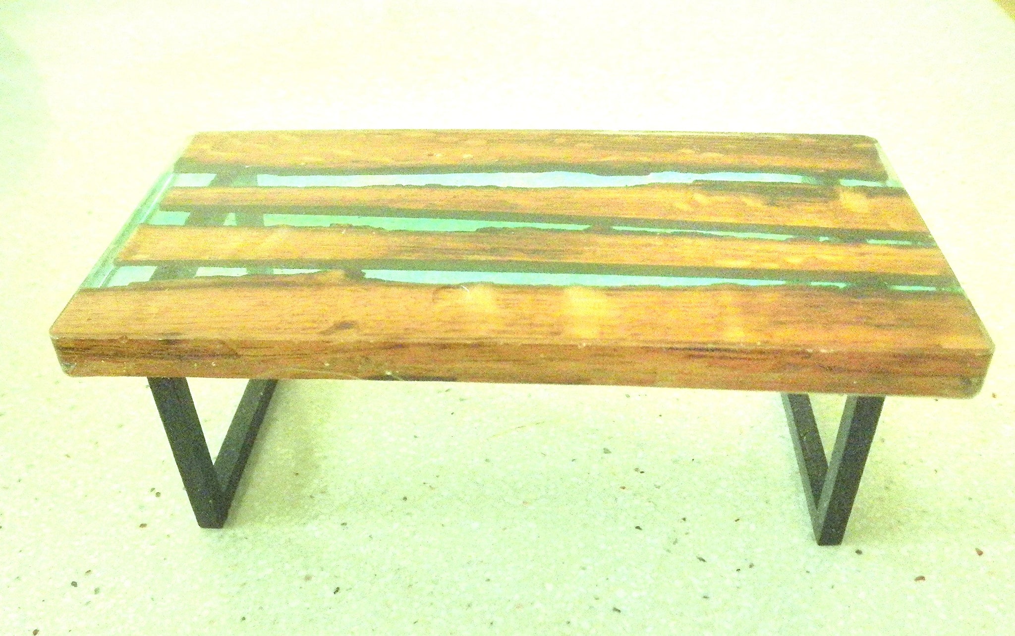 Miniature dining room table resin and wood 1/12th - green - B