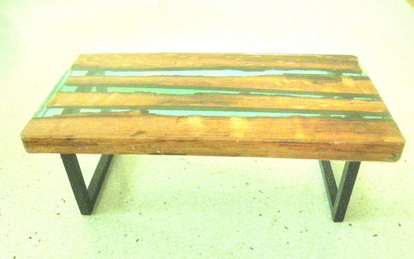 Miniature dining room table resin and wood 1/12th - green - B