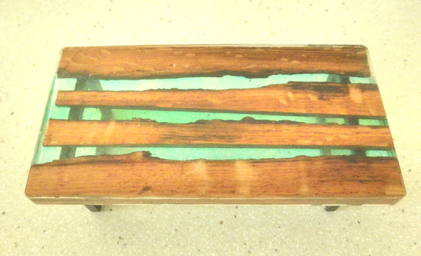 Miniature dining room table resin and wood 1/12th - green - B