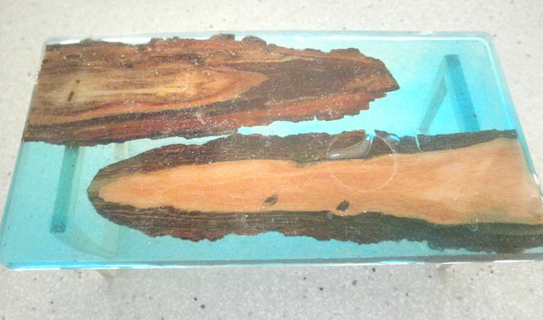 Miniature dining room table resin and wood 1/12th -turquoise