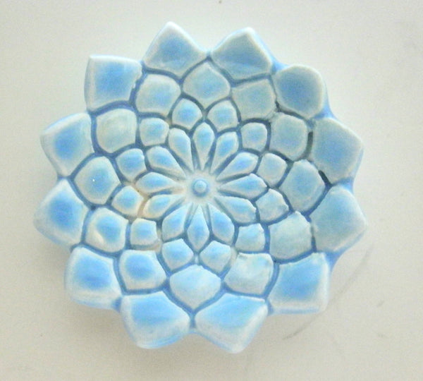Miniature ceramic bowl textured blue with scalloped edges- small
