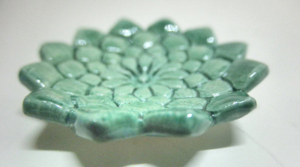 Miniature artist ceramic bowl textured green with scalloped edges-small