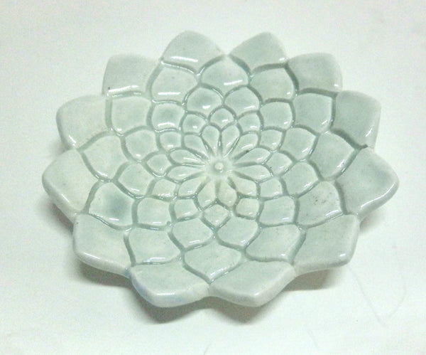 Miniature ceramic bowl textured celadon with scalloped edges- medium