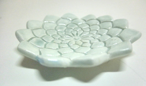 Miniature ceramic bowl textured celadon with scalloped edges- medium