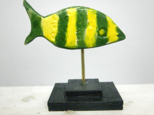 Miniature beach decor yellow and green fish sculpture