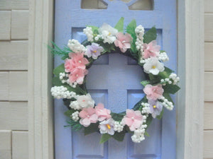 Miniature spring wreath pink and white