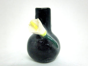 Miniature ceramic vase black with lily