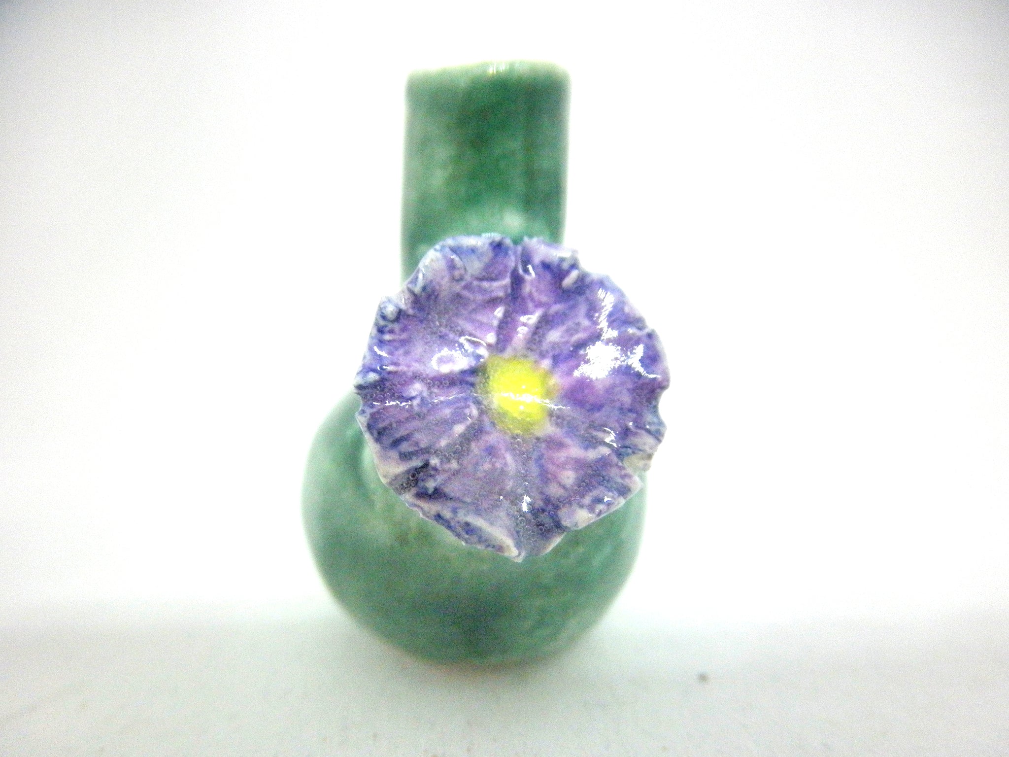 Miniature ceramic vase green with morning glory