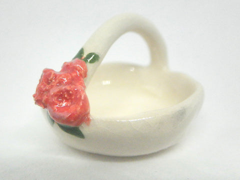 Dollhouse miniature ceramic Valentine basket
