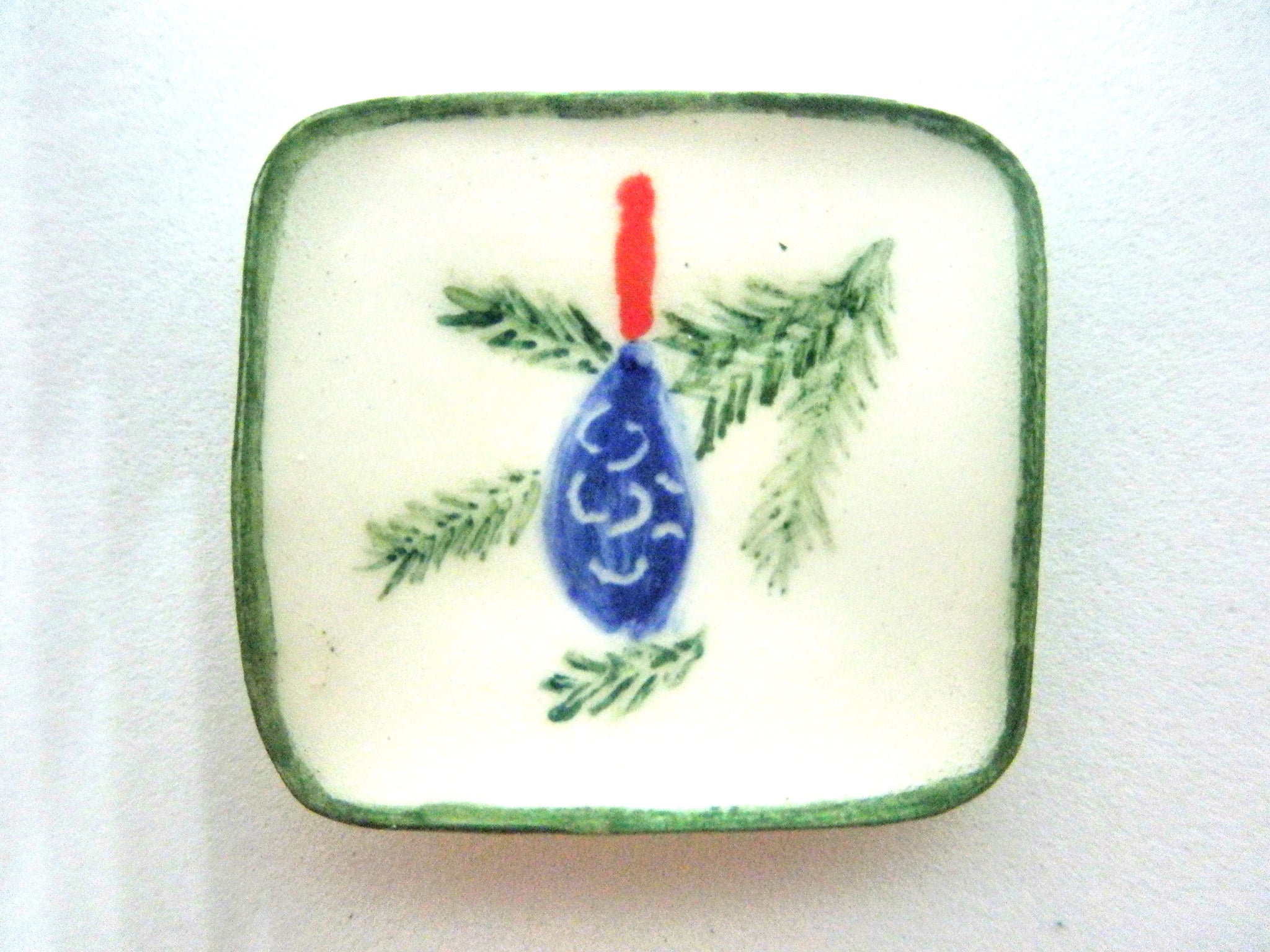 Miniature Christmas dish square with blue ornament