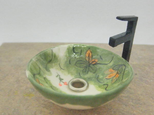 Vessel sink 1/12th painted with flowers