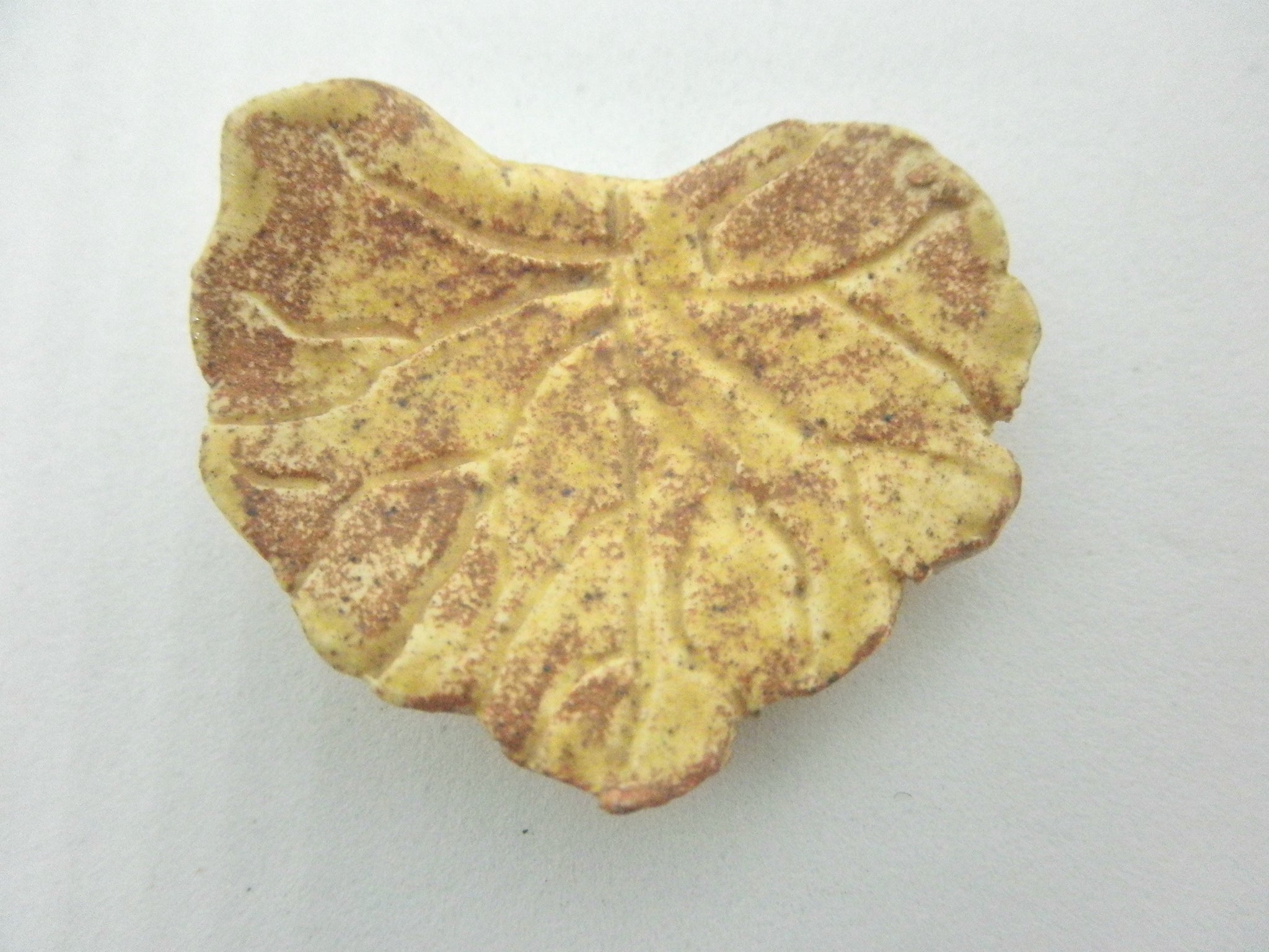 Miniature ceramic leaf -  round light brown